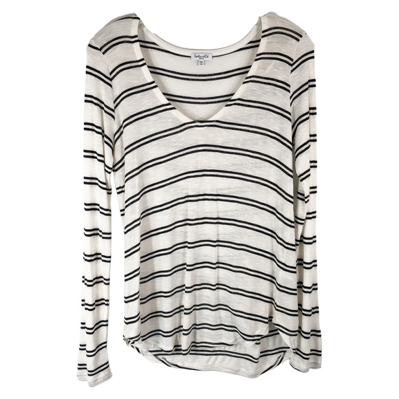 Splendid Small Top Striped Black White Scoop Neck Long Sleeve Knit Popover 181‎ - Picture 1 of 5